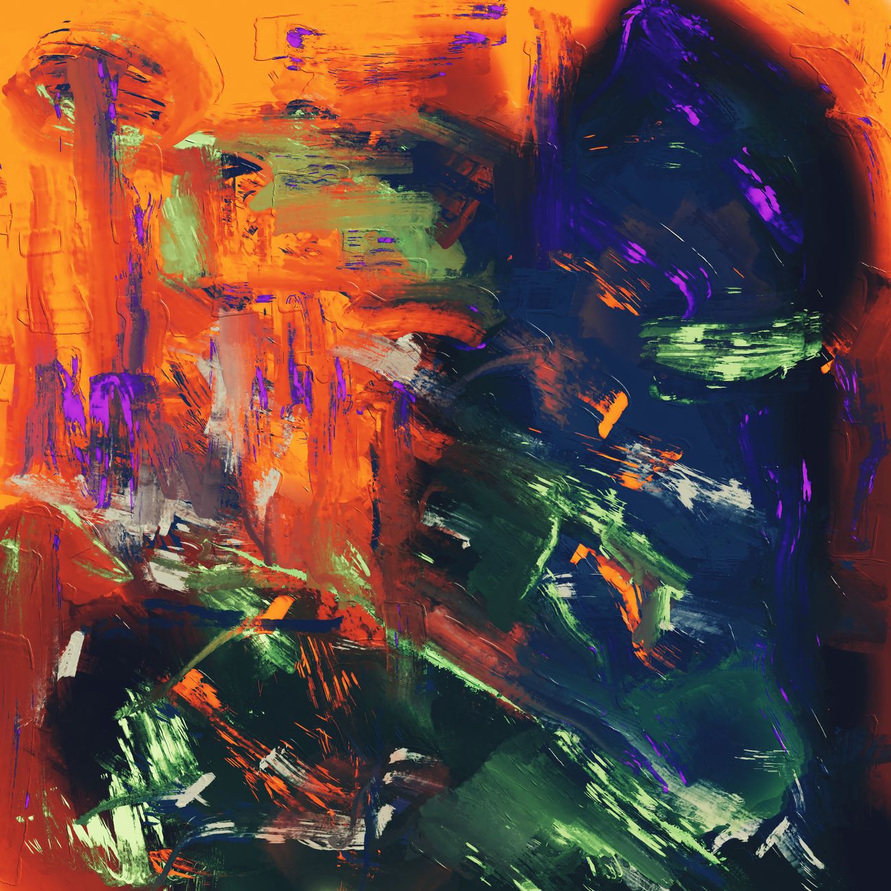 red yellow and purple abstract painting